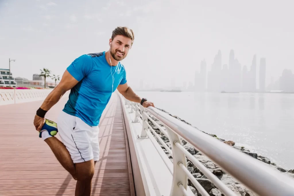 beautiful man doing work out and different exercis utc