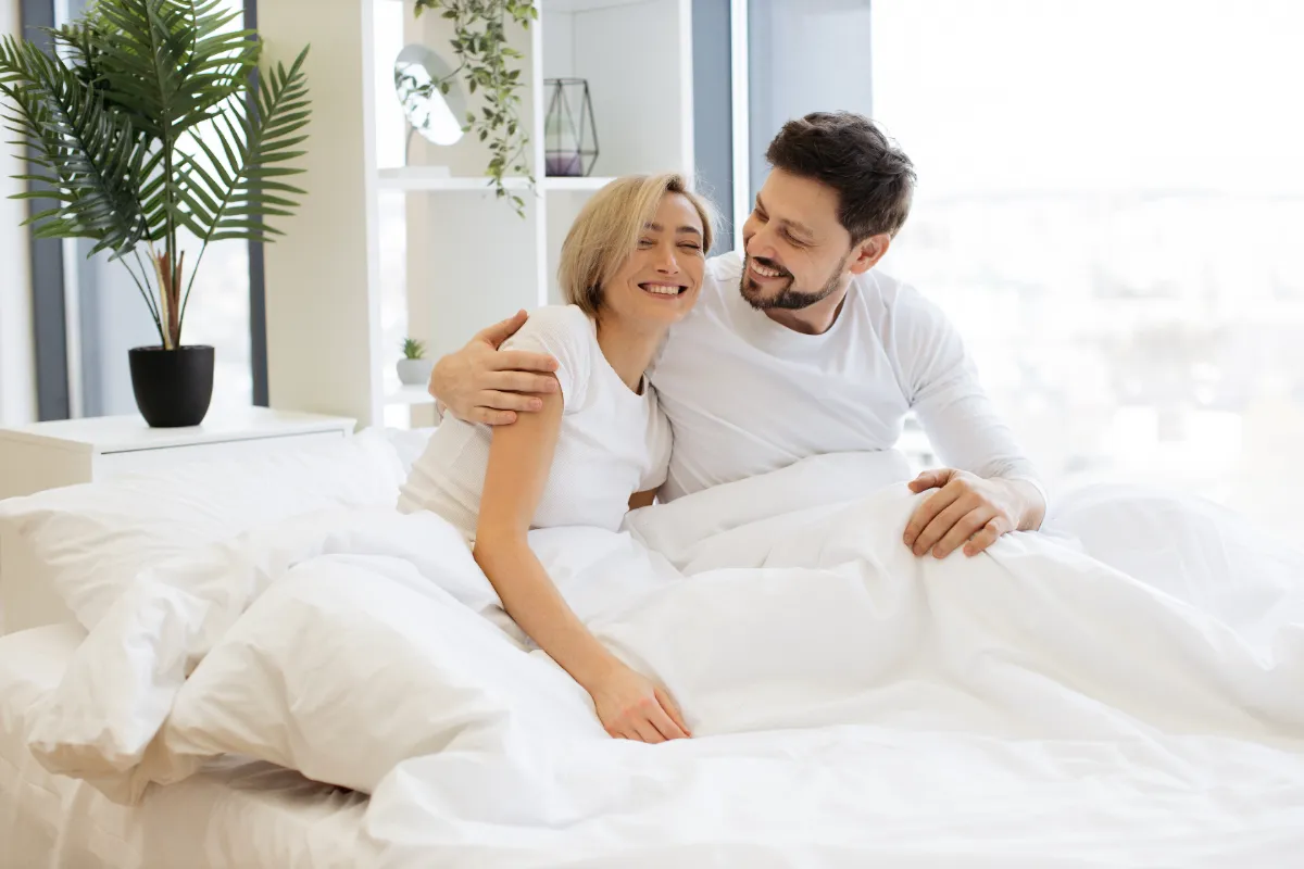 loving caucasian couple in casual attire hugging a utc